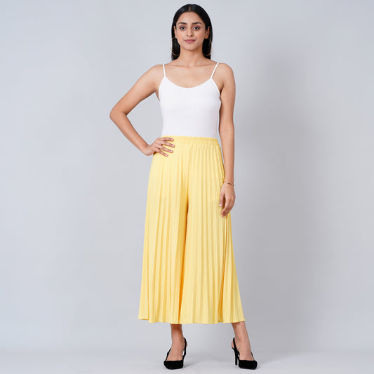 Yellow Wide Leg Pleated Palazzo