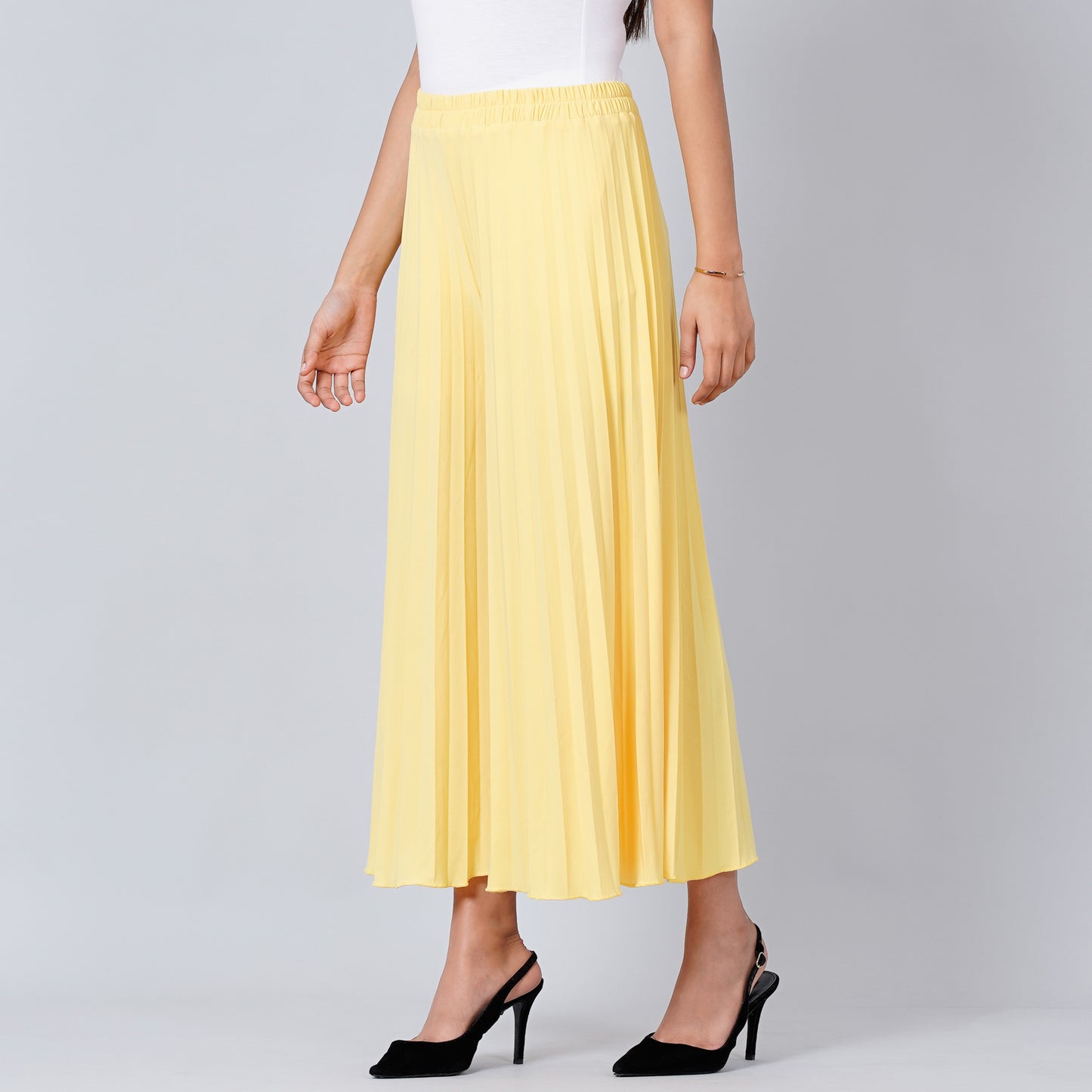 Yellow Wide Leg Pleated Palazzo