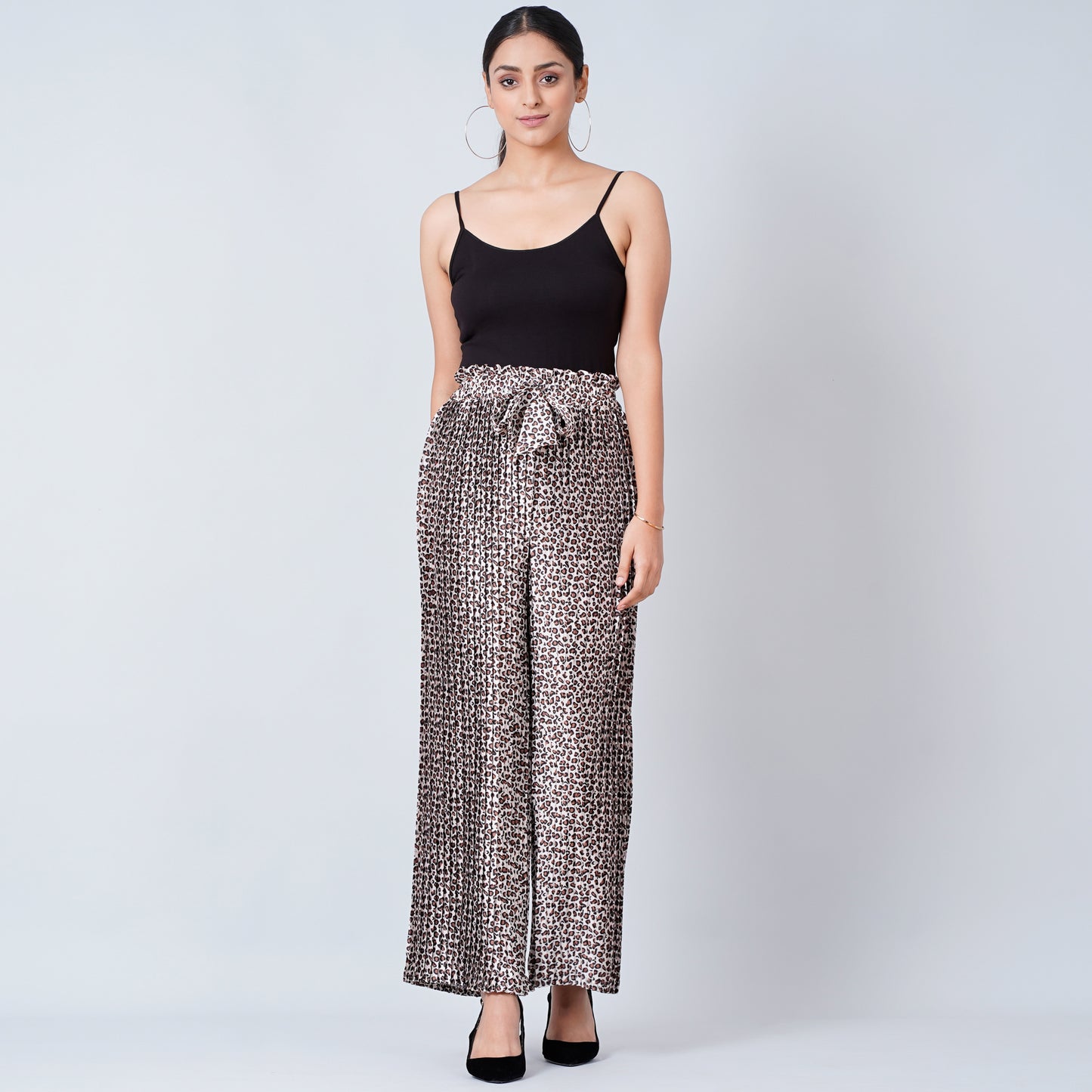 Brown Leopard Print Pleated Palazzo