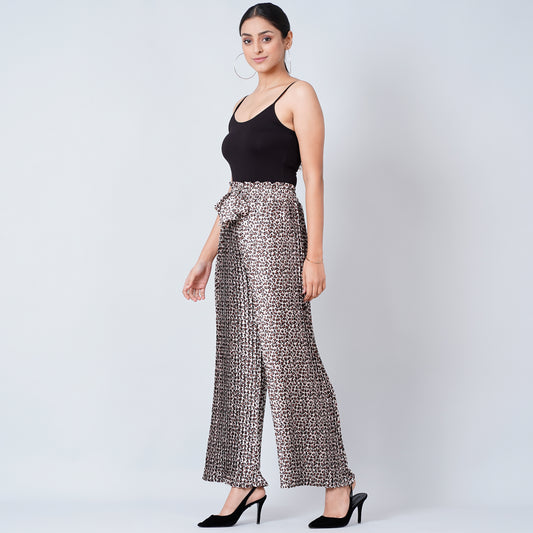 Brown Leopard Print Pleated Palazzo