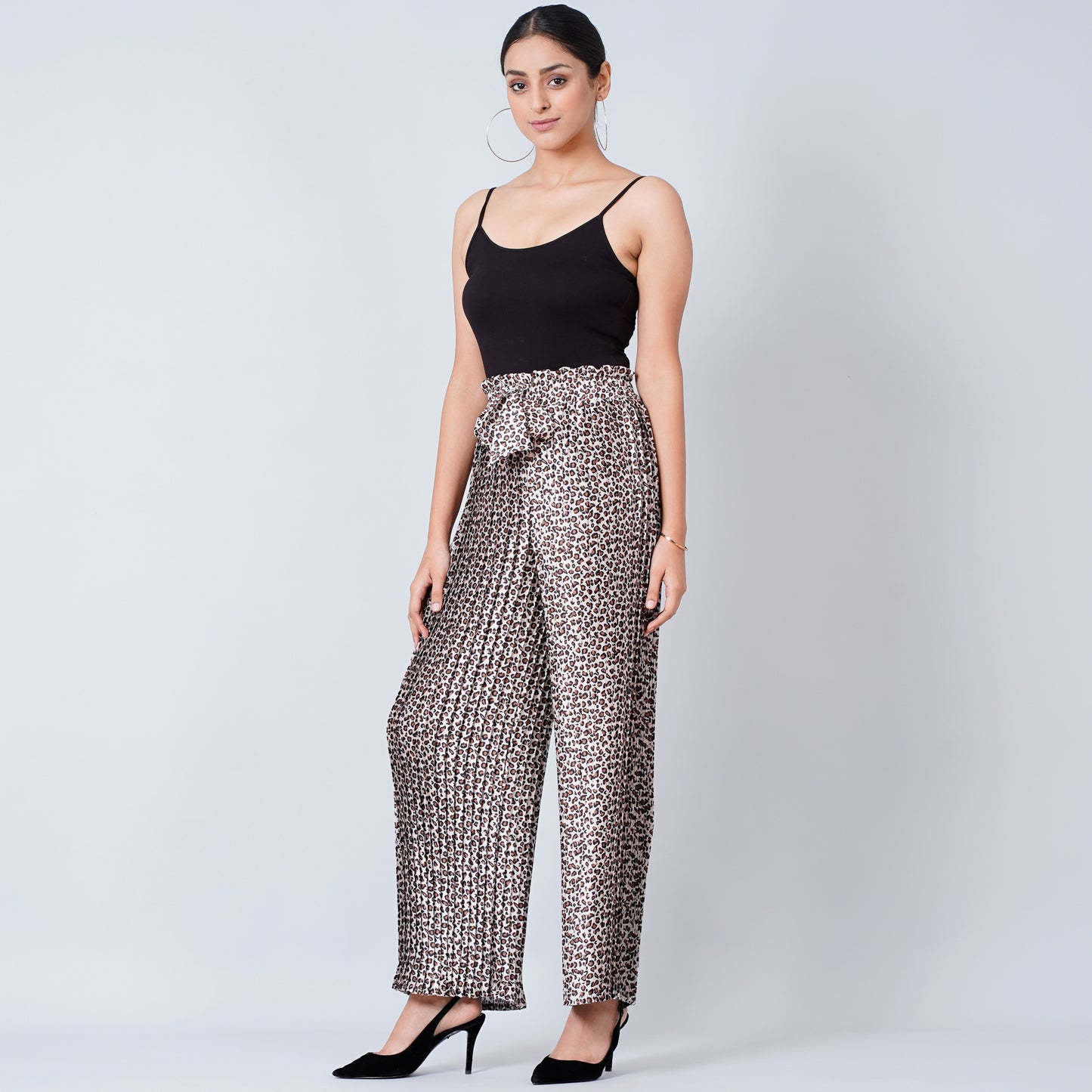 Brown Leopard Print Pleated Palazzo