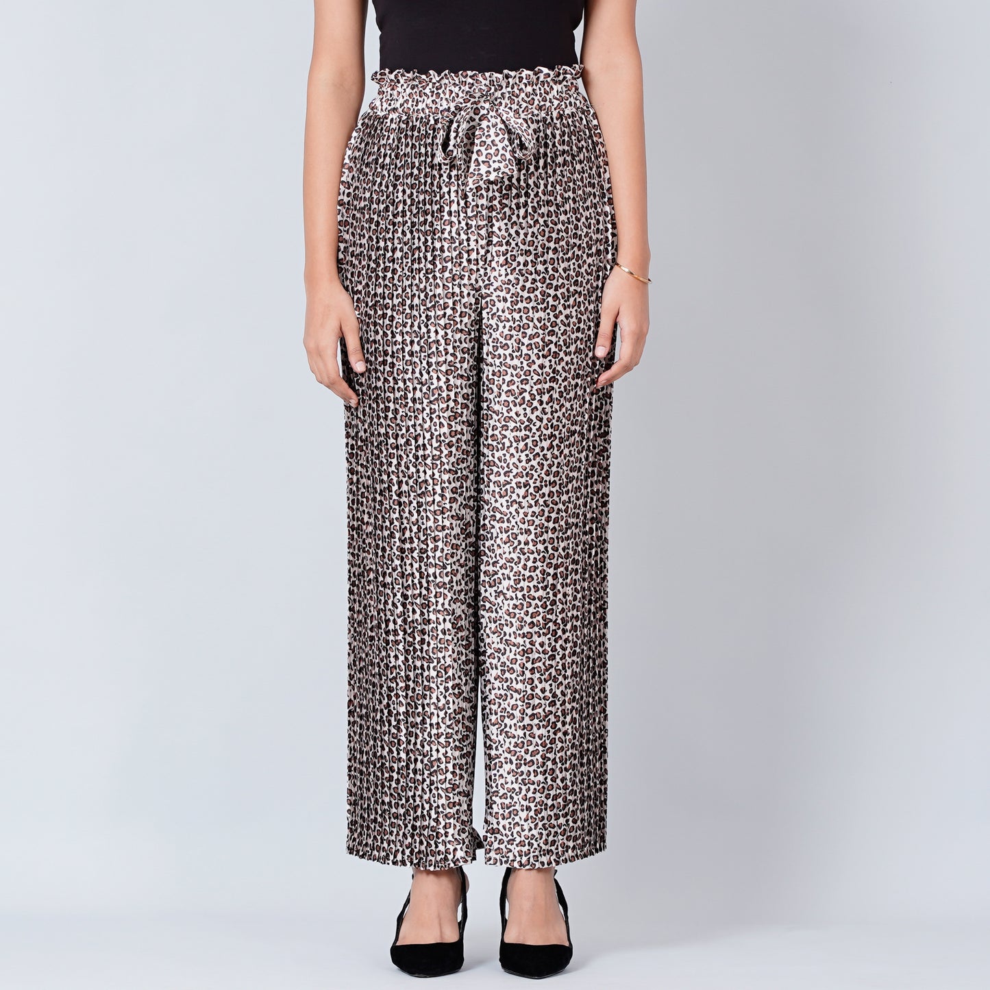 Brown Leopard Print Pleated Palazzo