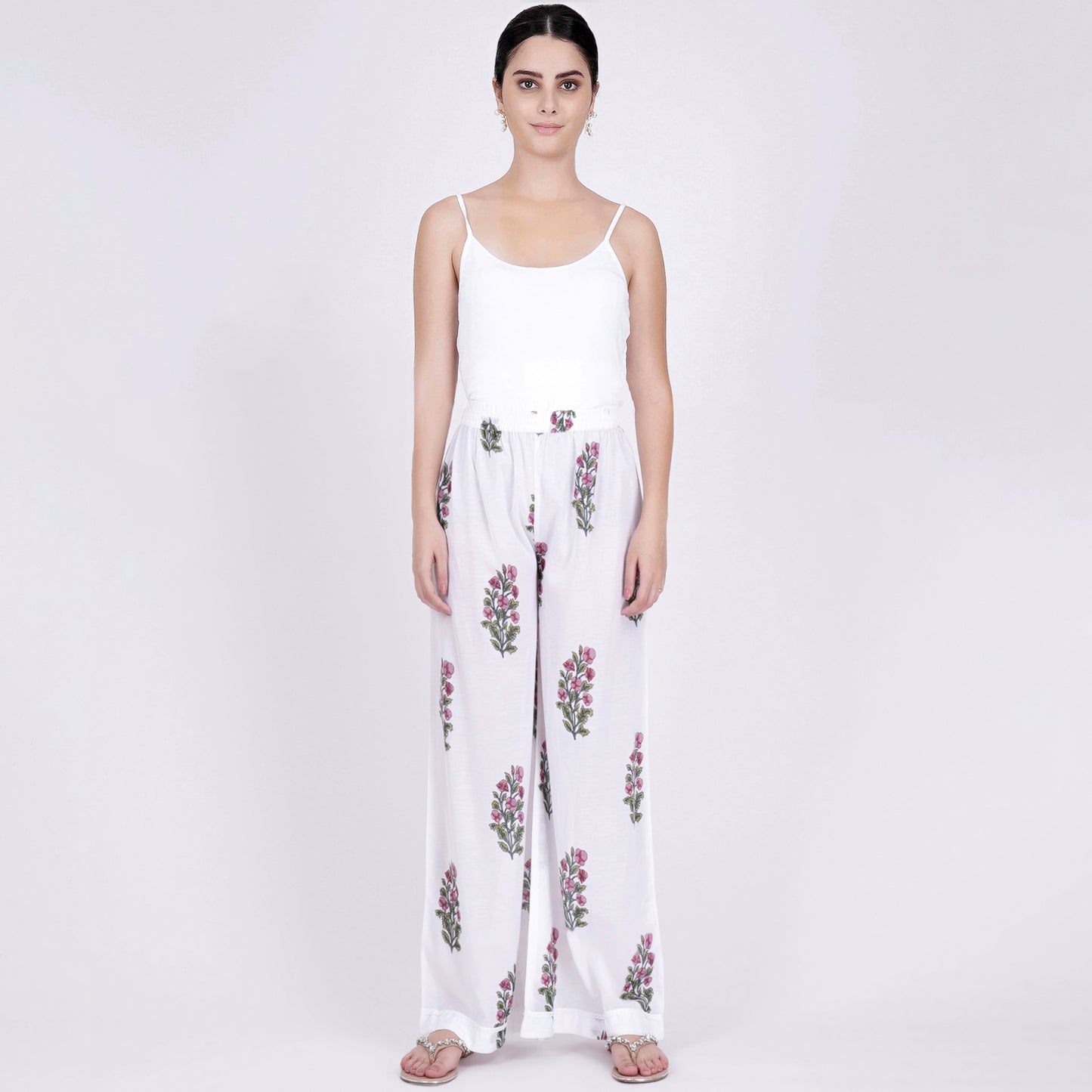 White Floral Pants