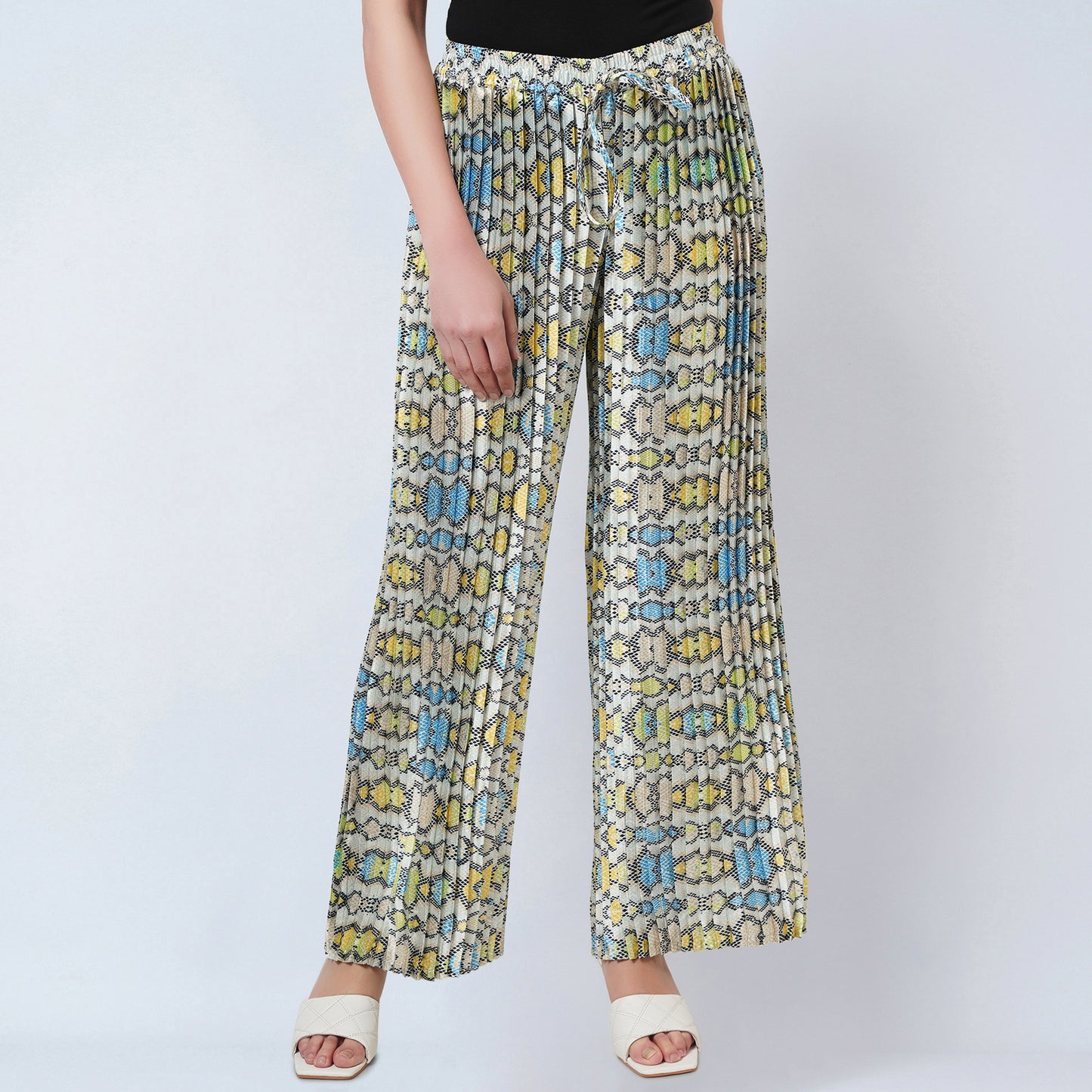 Yellow Geometric Pleated Palazzo