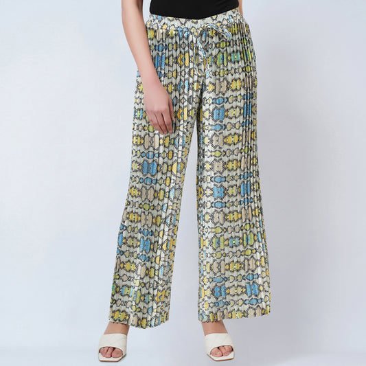 Yellow Geometric Pleated Palazzo