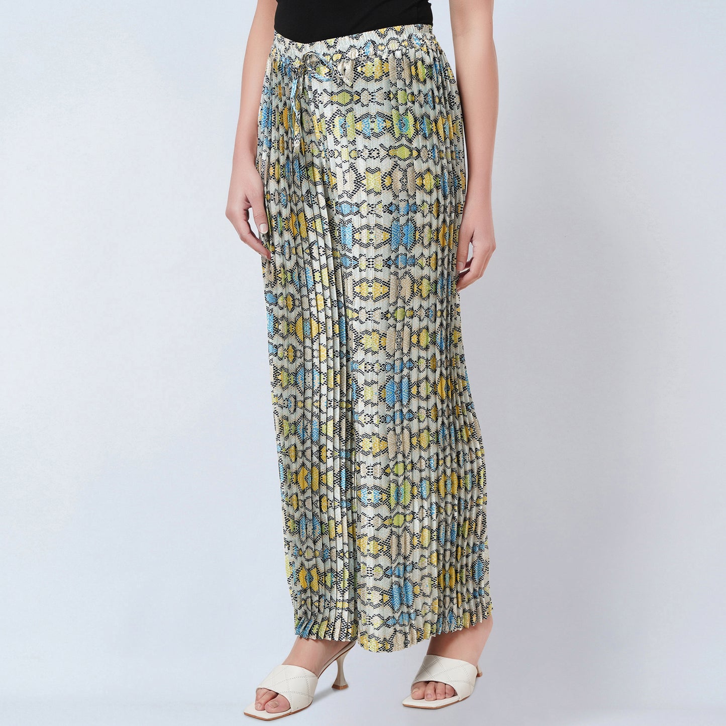 Yellow Geometric Pleated Palazzo