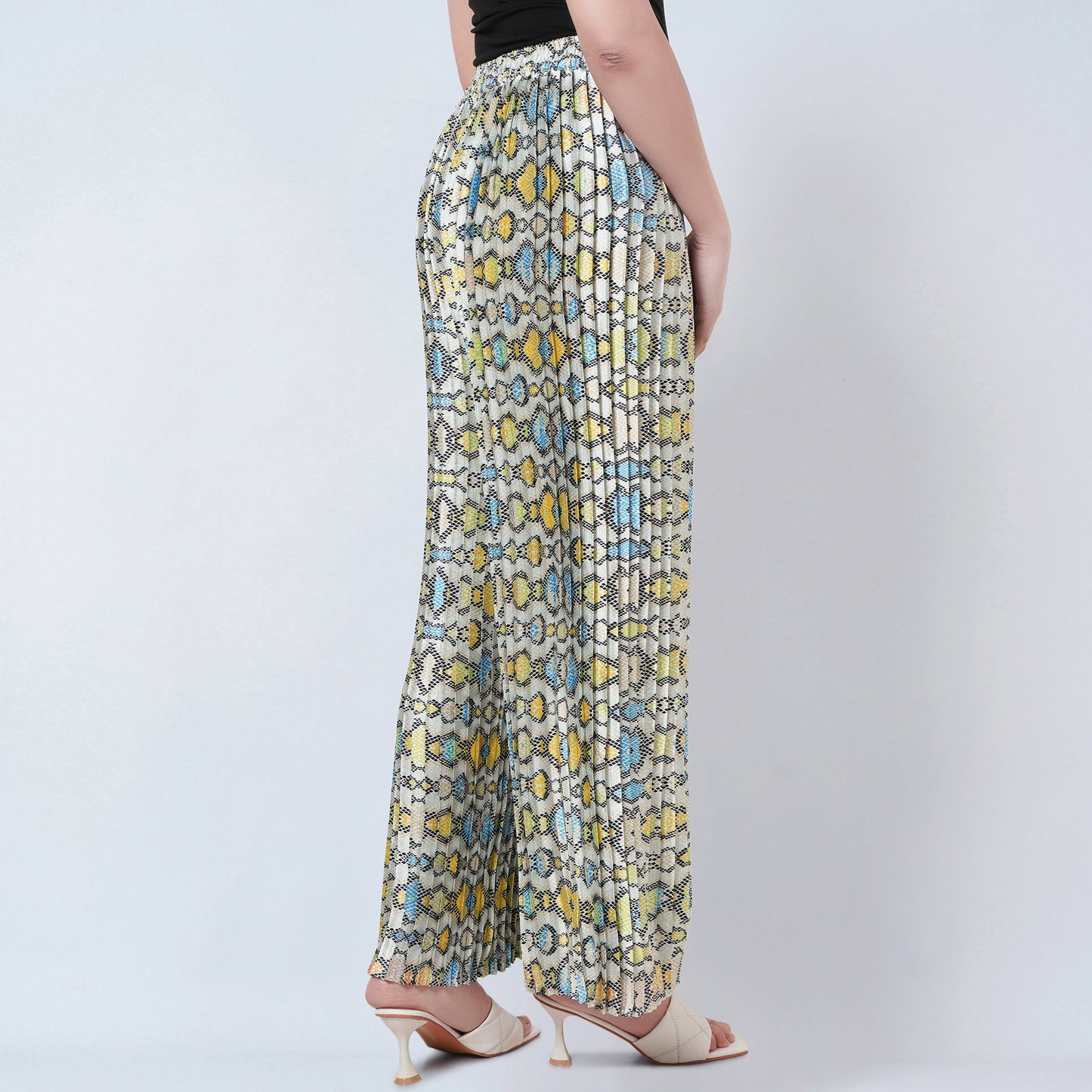 Yellow Geometric Pleated Palazzo