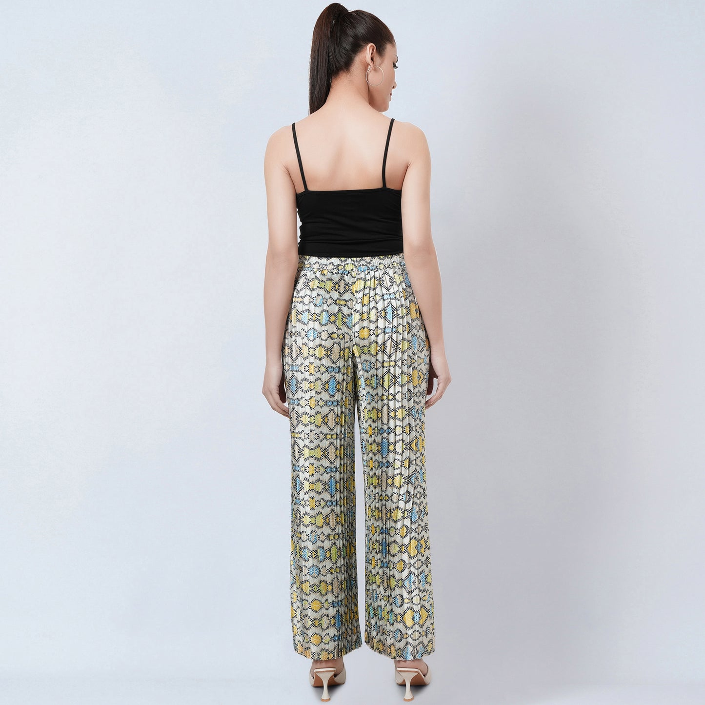 Yellow Geometric Pleated Palazzo