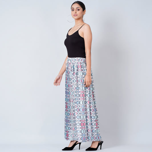 Blue Geometric Pleated Palazzo