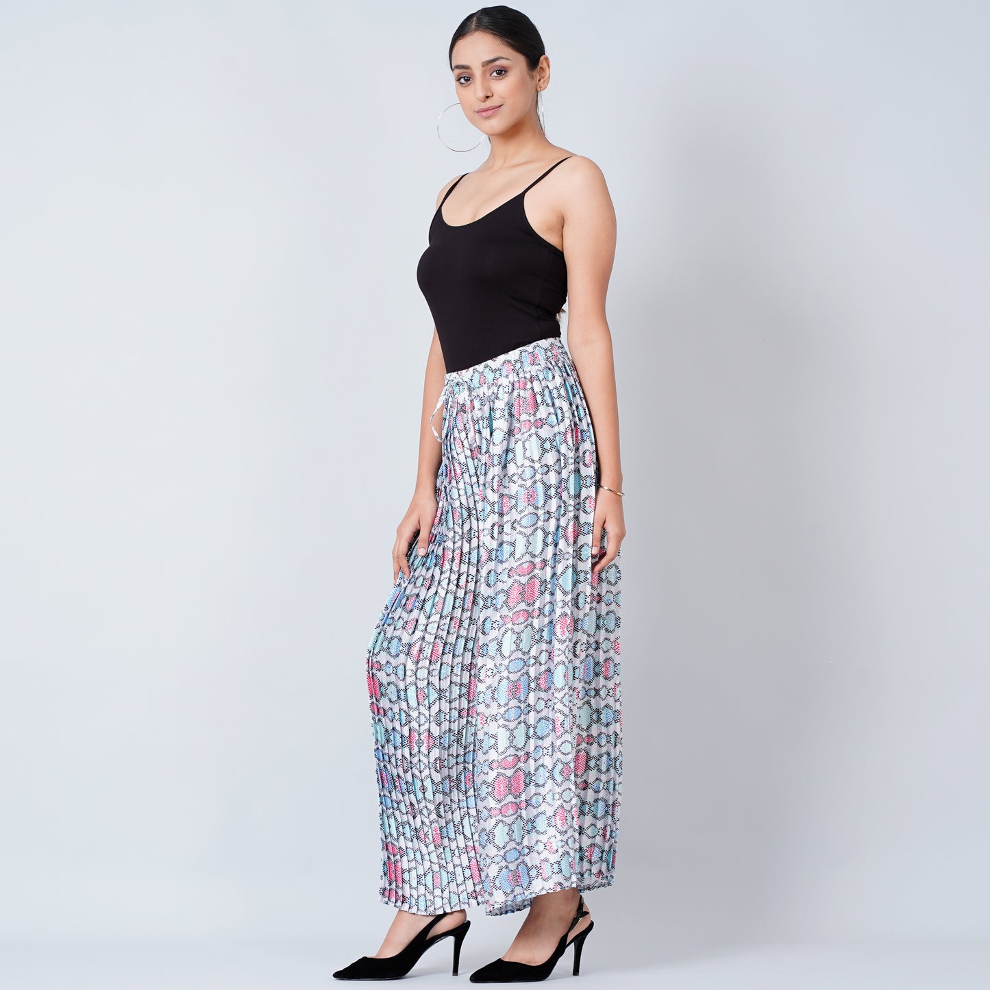 Blue Geometric Pleated Palazzo