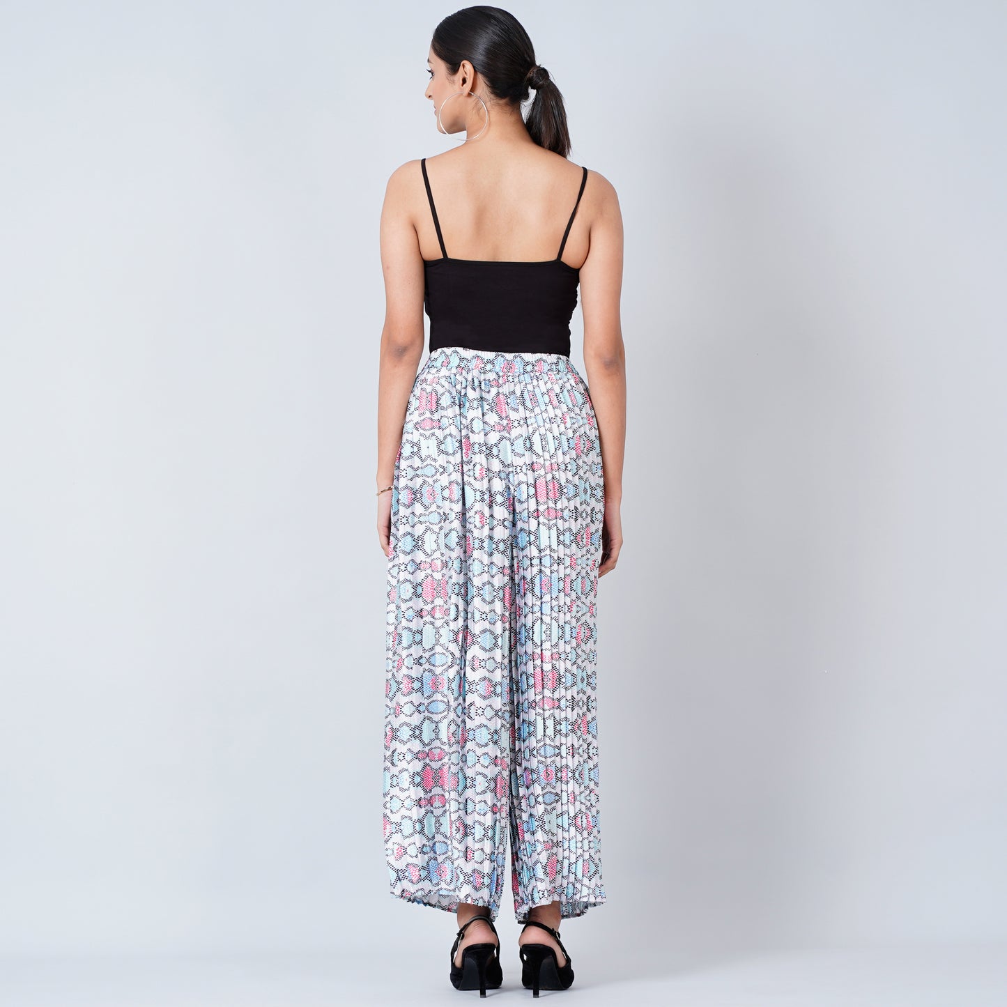 Blue Geometric Pleated Palazzo