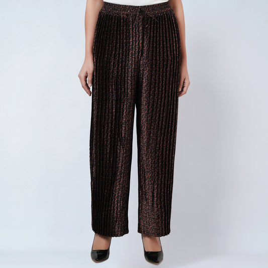 Brown Animal Print Pleated Palazzo