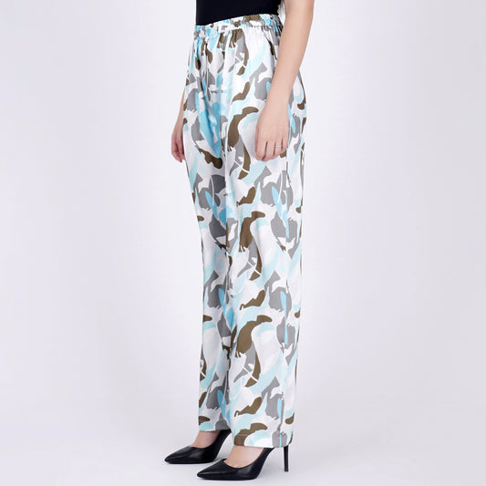 Aqua Abstract Camouflage Printed Pants