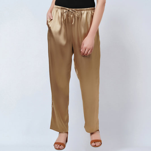 Gold Satin Straight Pants
