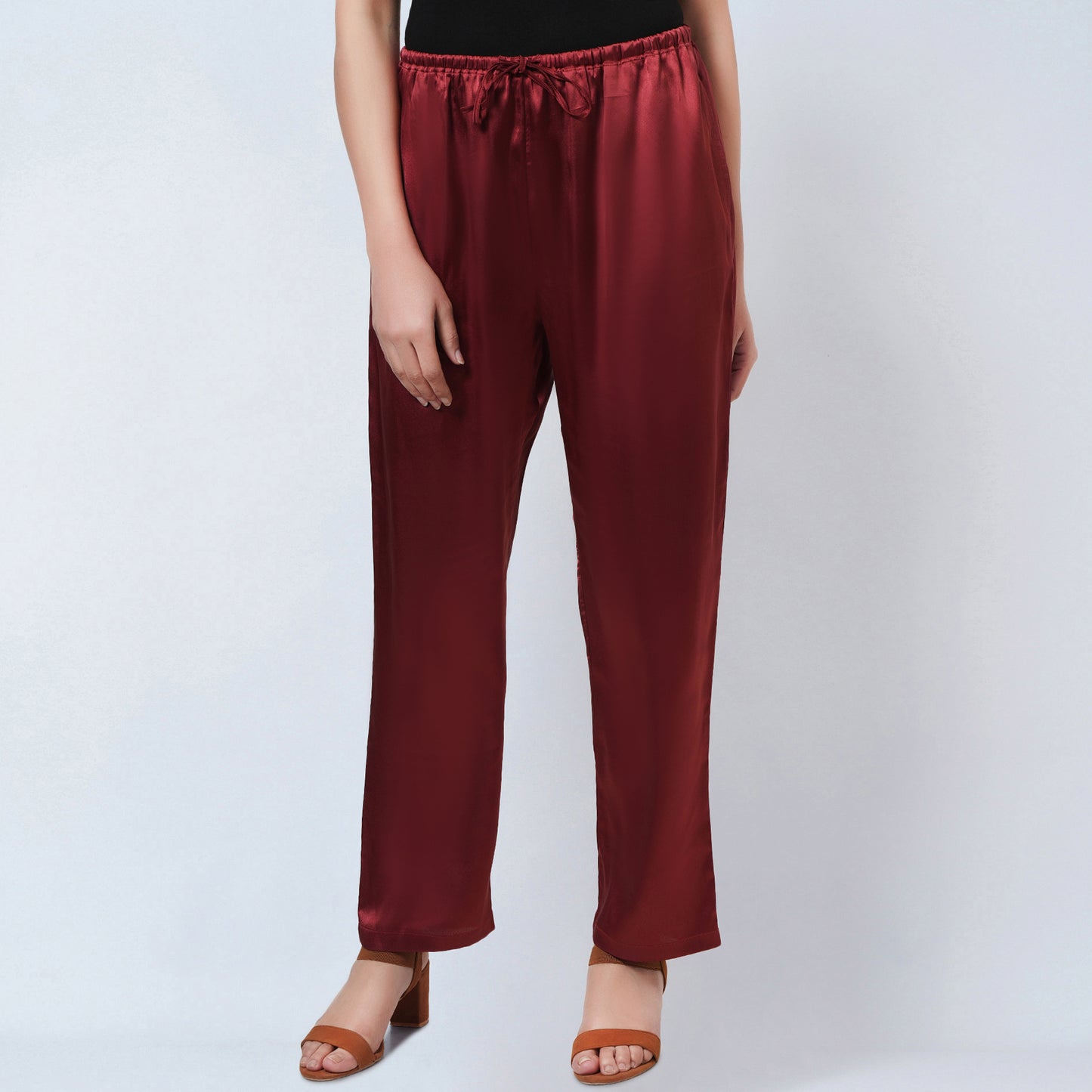 Maroon Satin Straight Pants