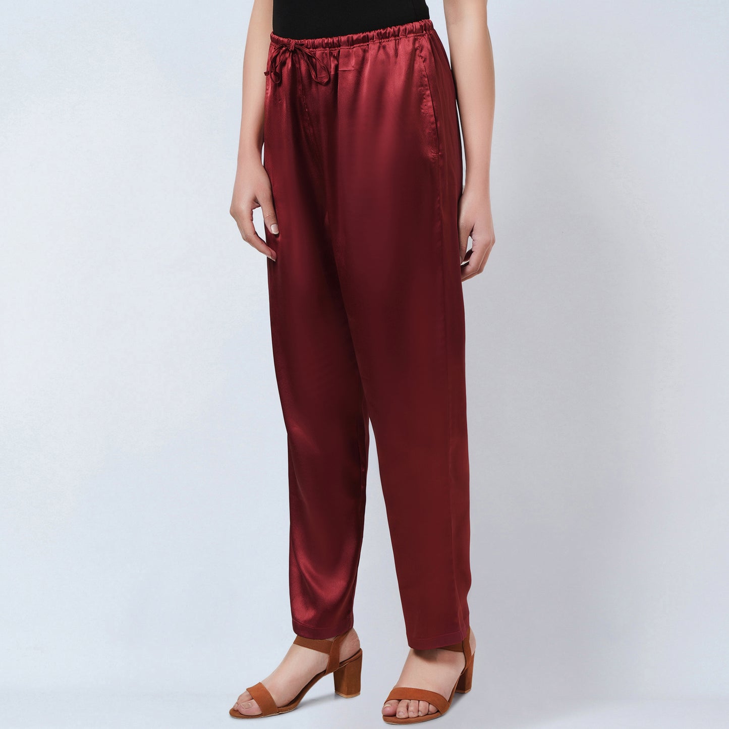 Maroon Satin Straight Pants