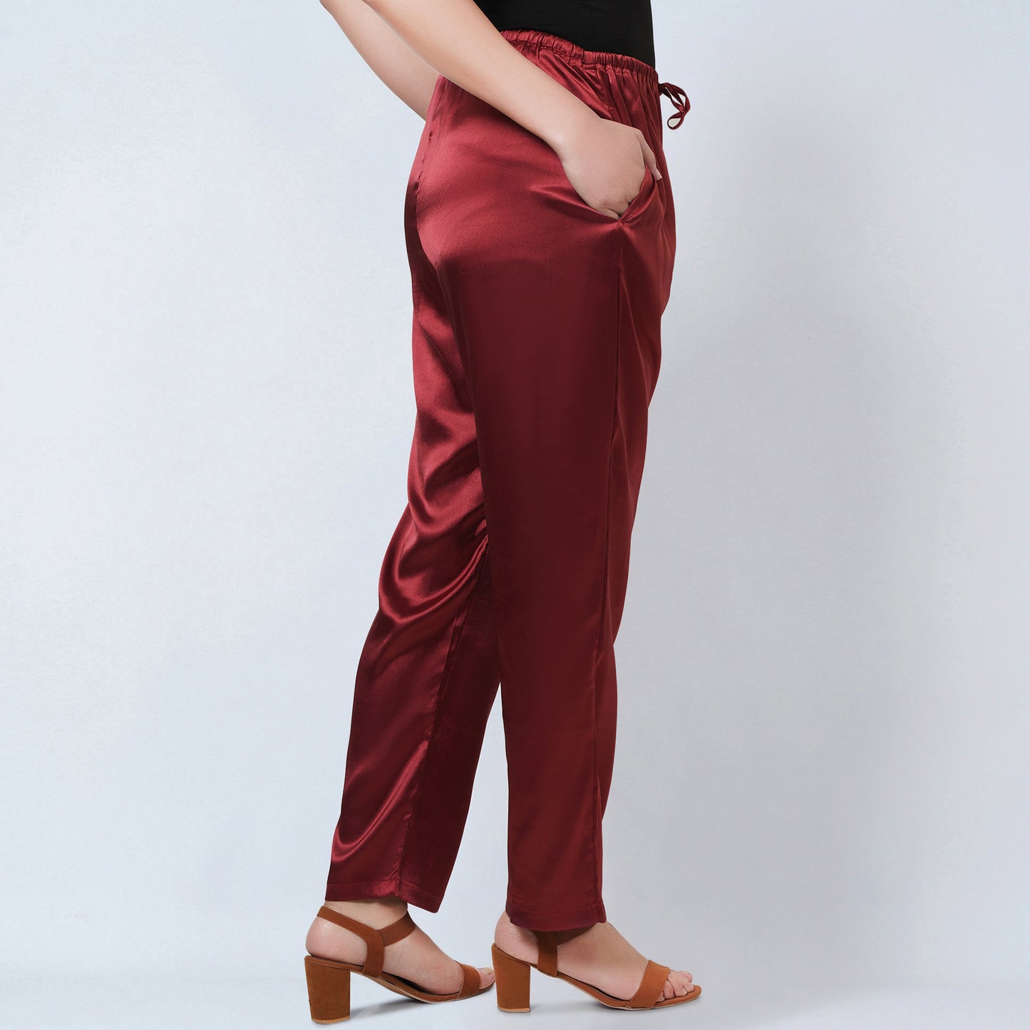 Maroon Satin Straight Pants