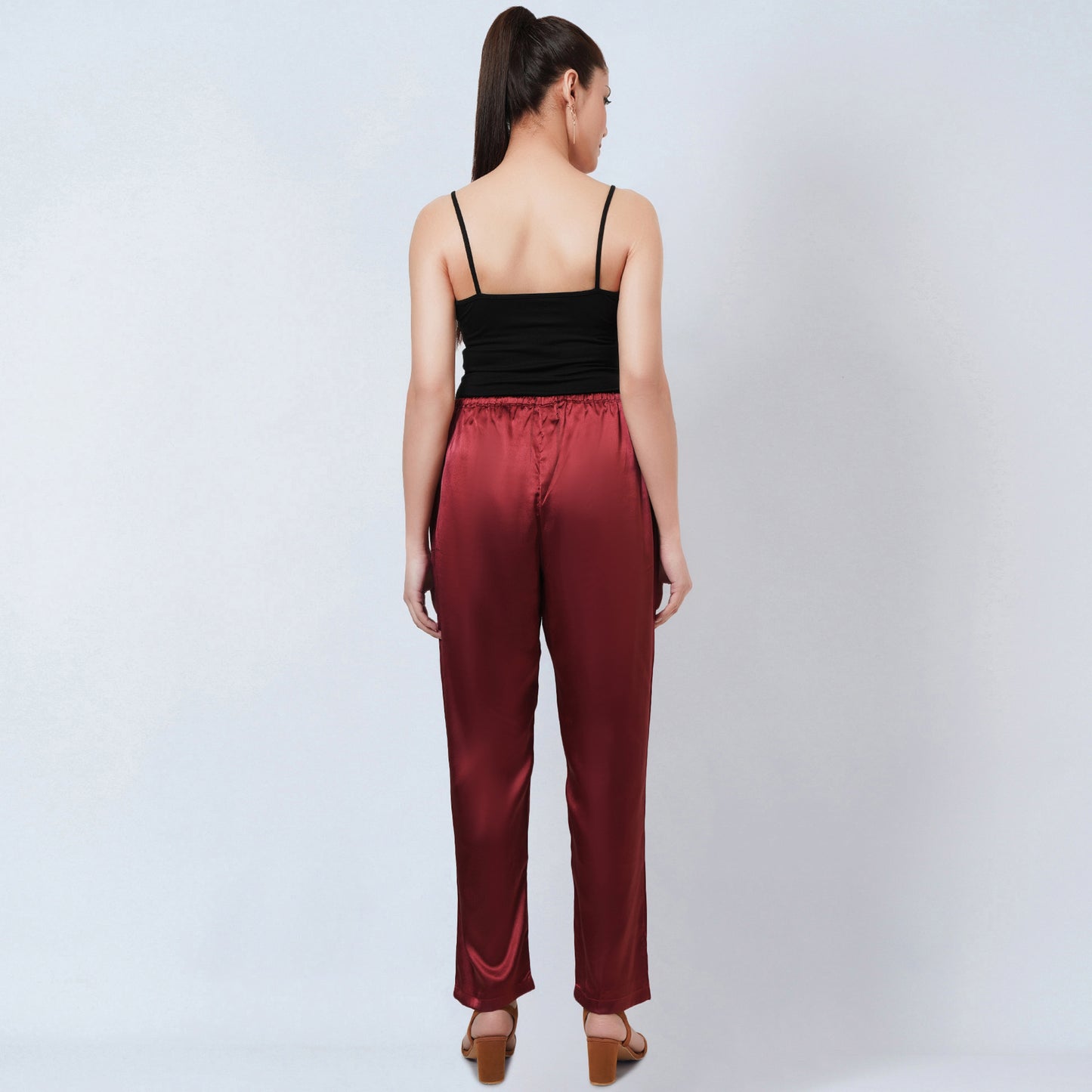 Maroon Satin Straight Pants