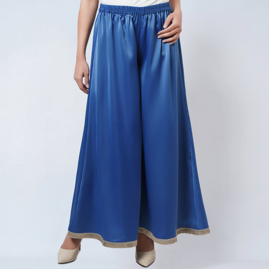 Azure Blue Wide Leg Pants with Lace