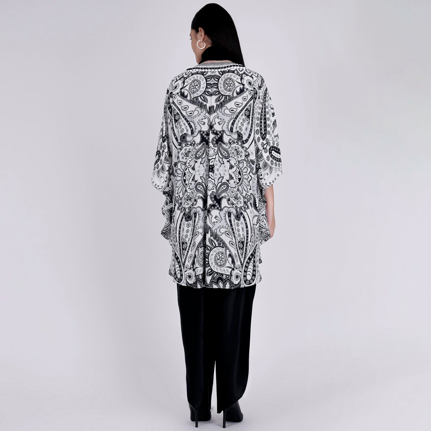 Black and White Paisley Tunic with Tulip Pants and Dupatta Set