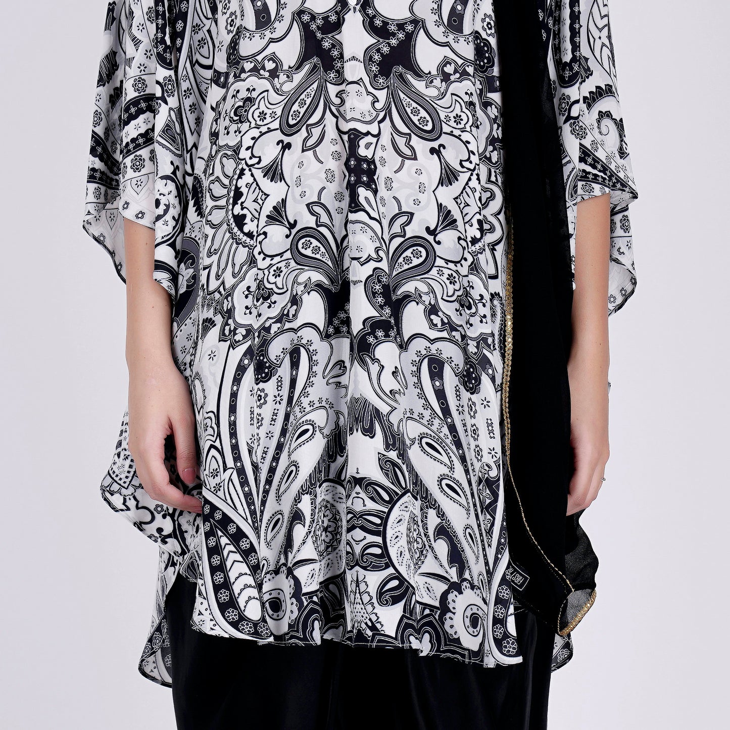 Black and White Paisley Tunic with Tulip Pants and Dupatta Set
