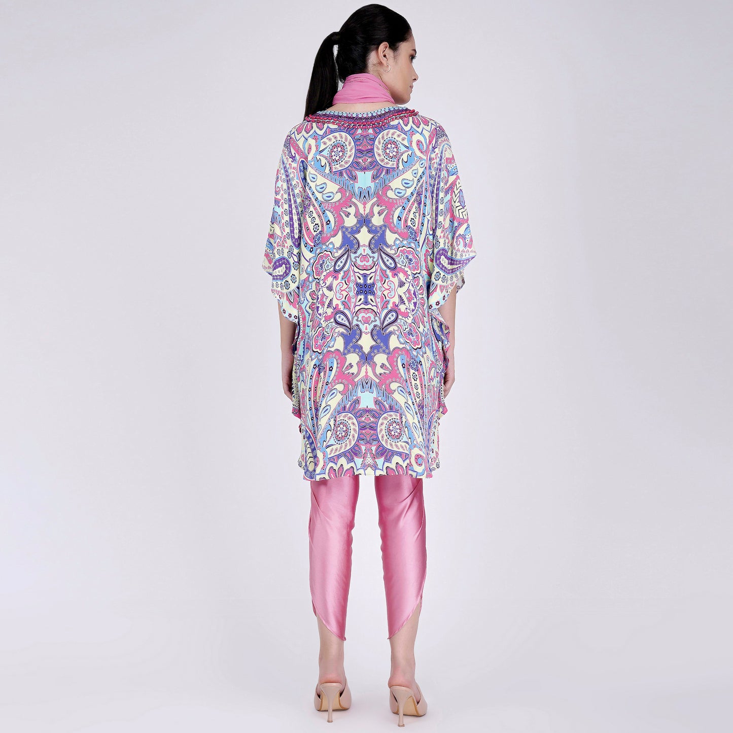 Mauve and Blue Paisley Tunic with Tulip Pants and Dupatta Set