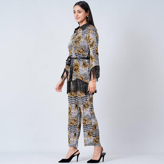 Yellow Baroque Animal Print Shirt and Palazzo Set