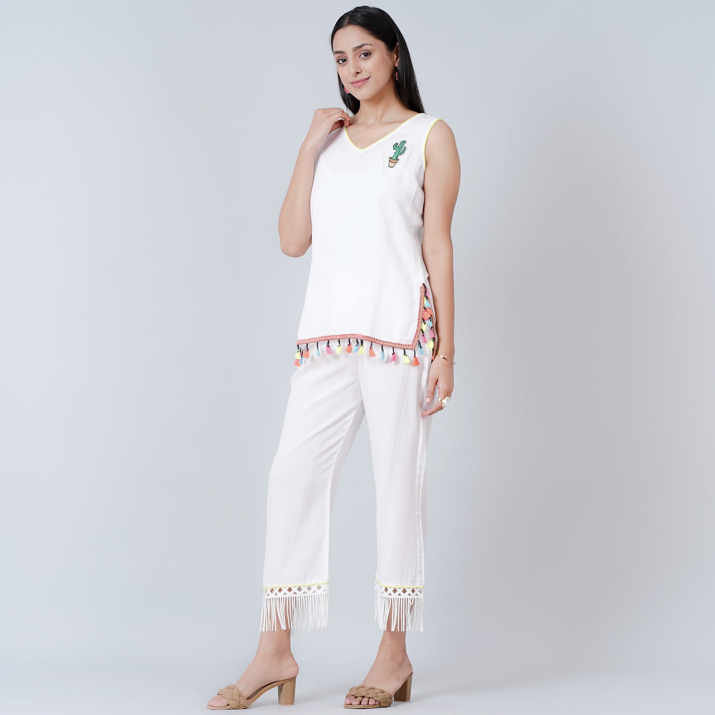 White Summer Top with Pants Set