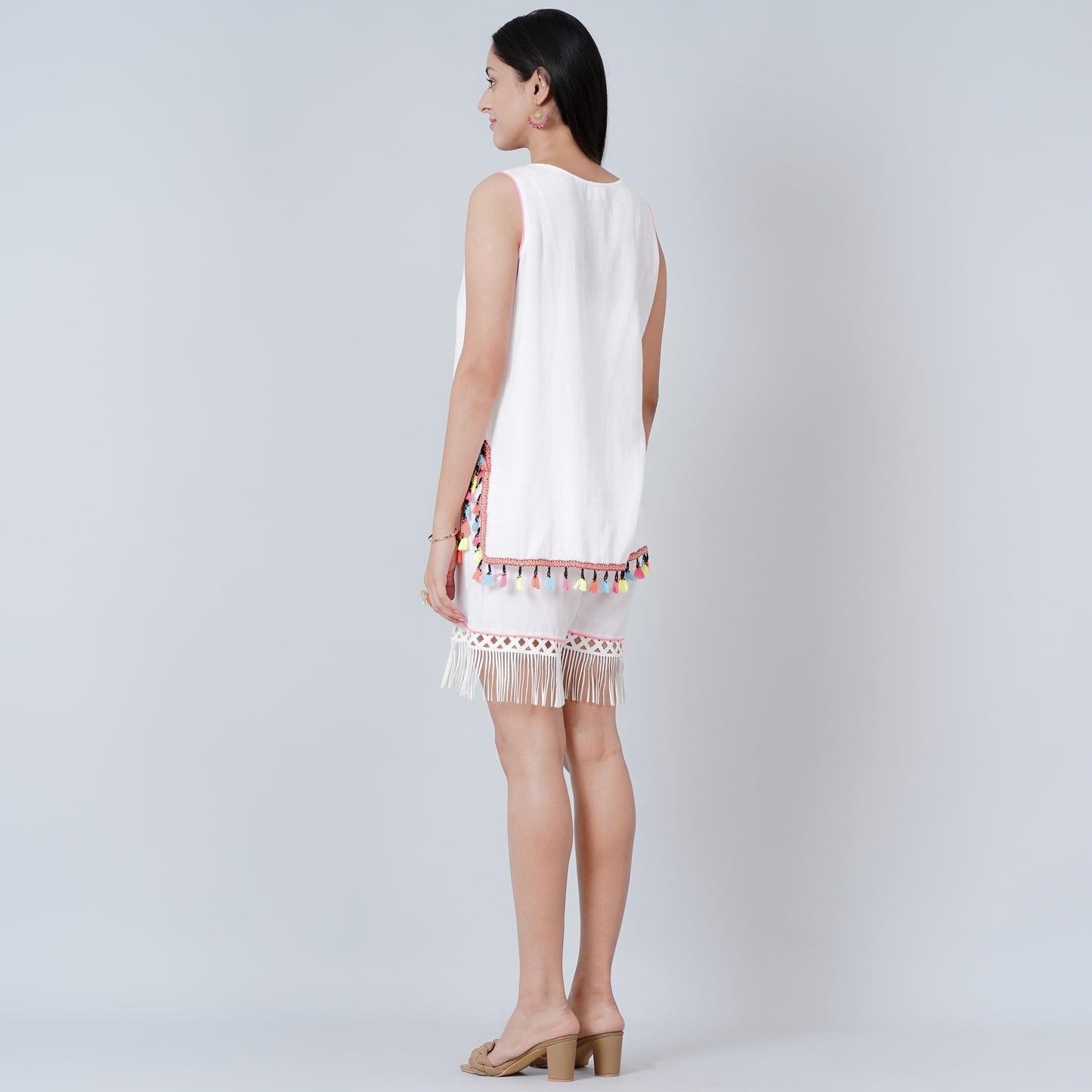 White Summer Top with Shorts Set