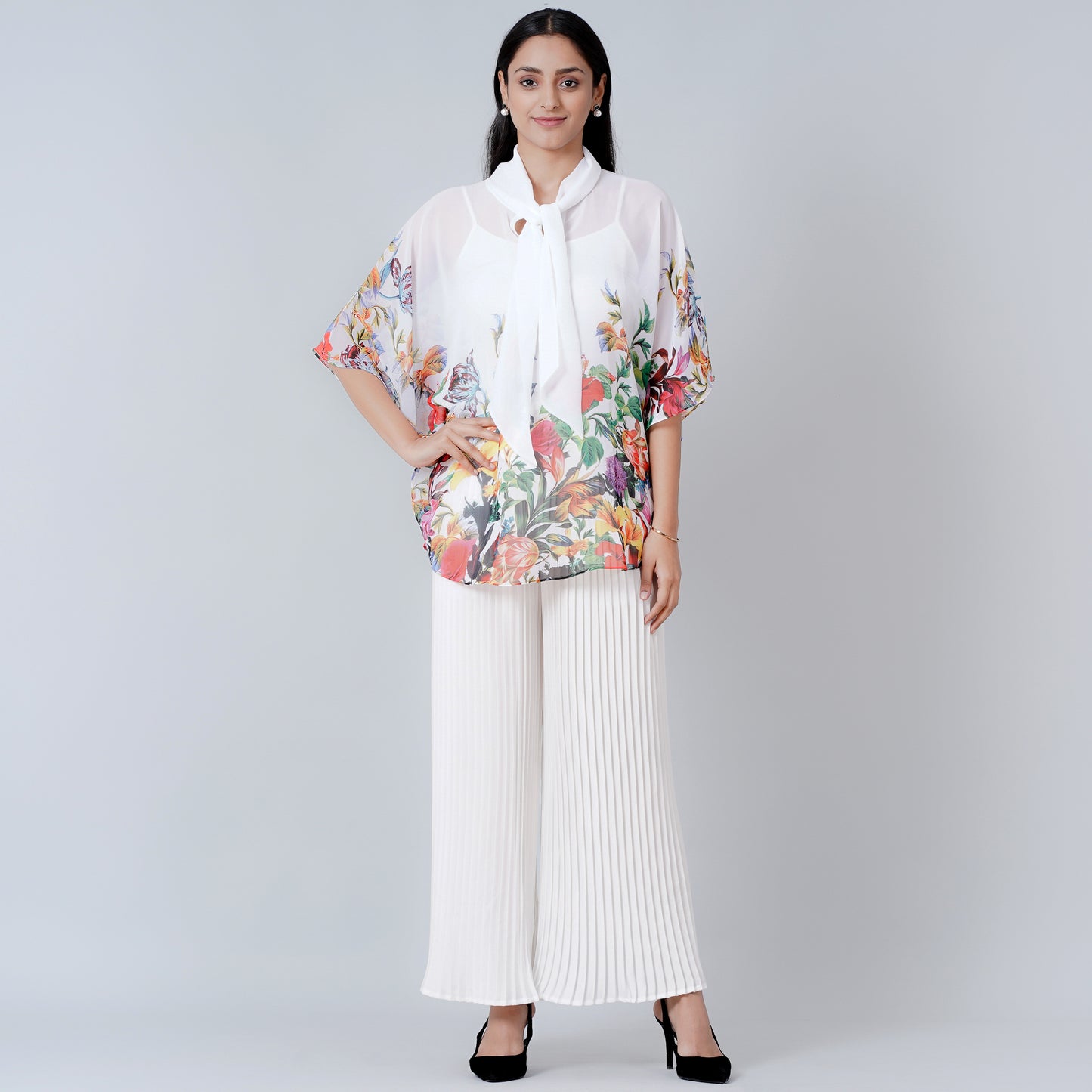 Multicoloured Floral Top and Pleated Palazzo Set