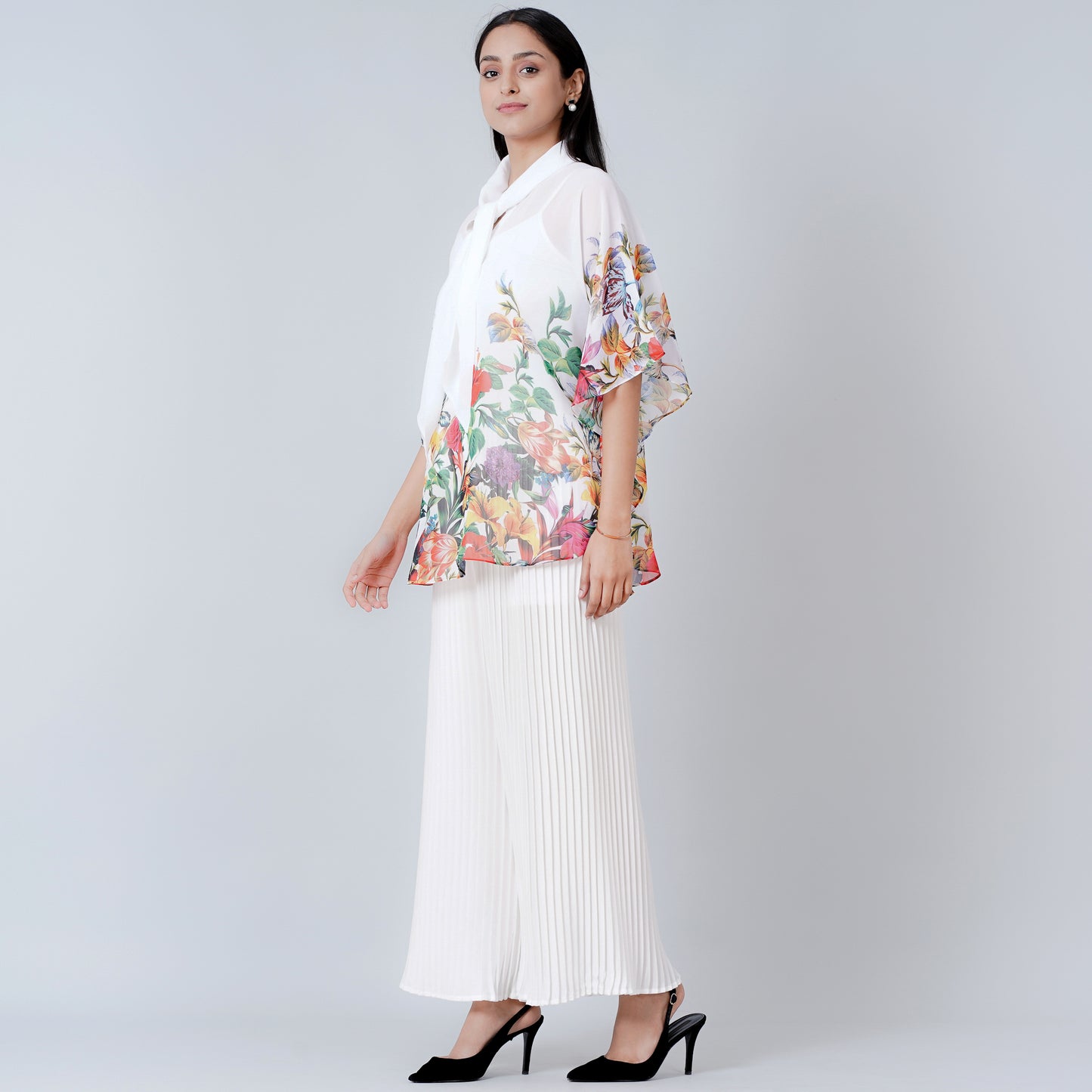 Multicoloured Floral Top and Pleated Palazzo Set