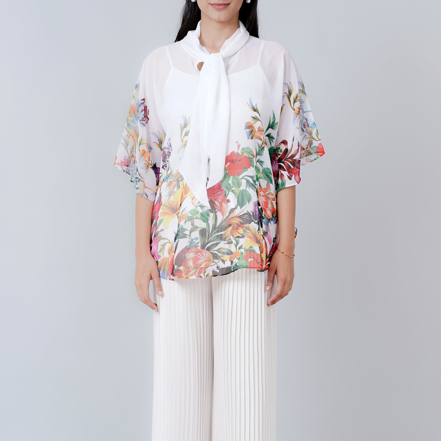 Multicoloured Floral Top and Pleated Palazzo Set