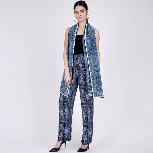 Blue Python Print Palazzo and Stole Set