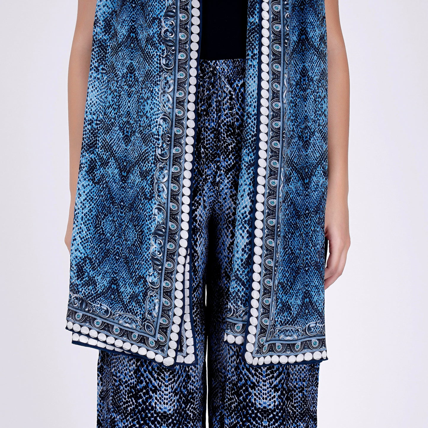 Blue Python Print Palazzo and Stole Set