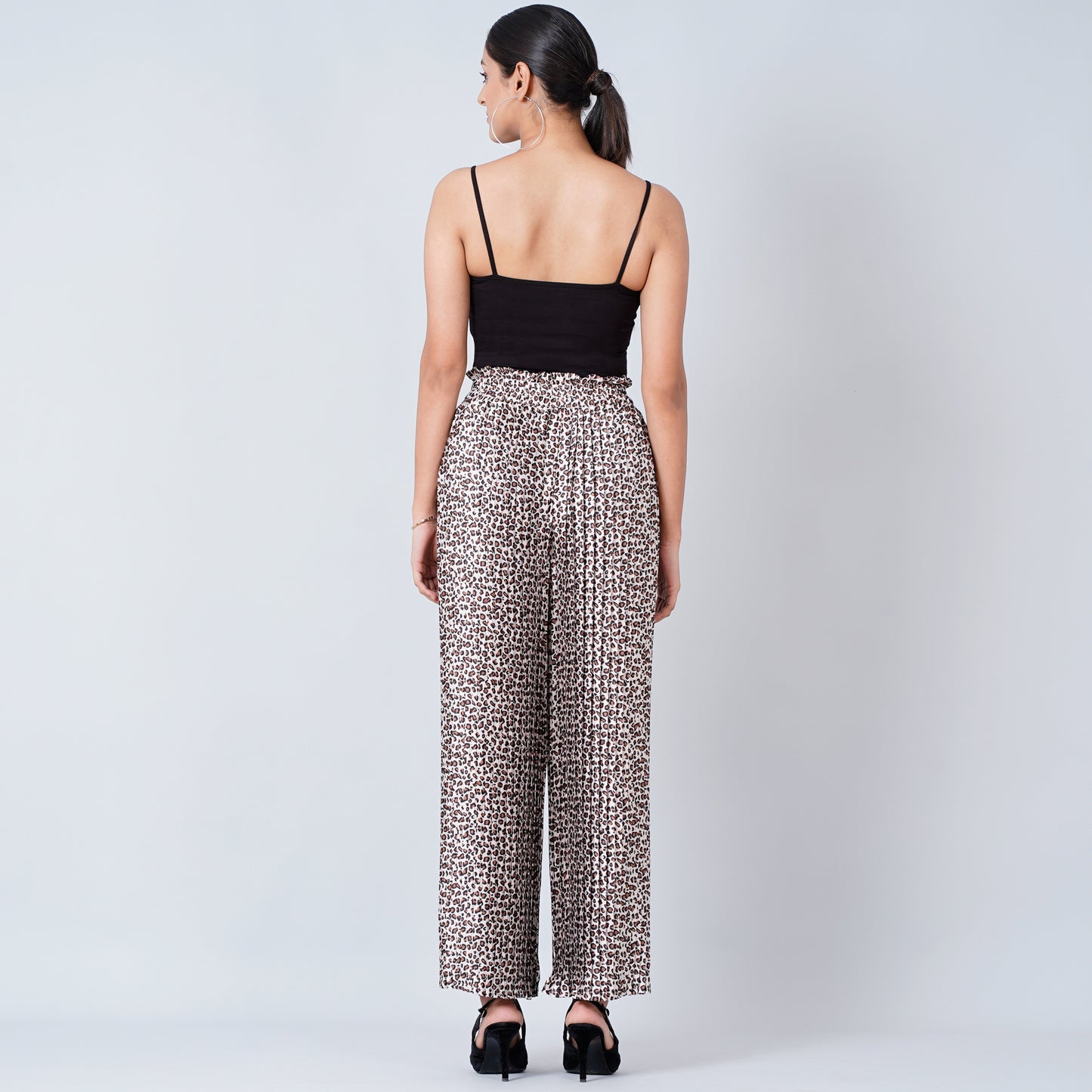 Brown Leopard Print Pleated Palazzo and Stole Set