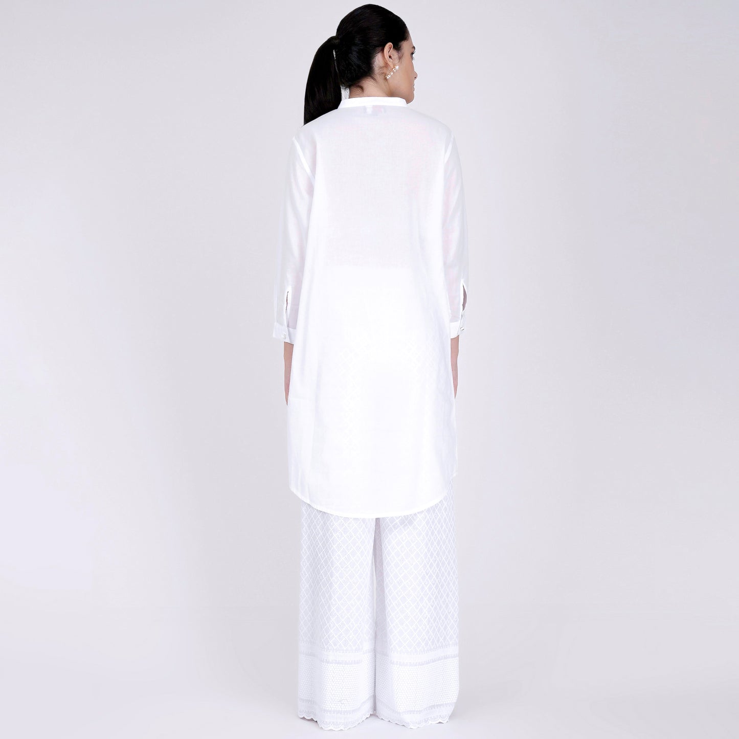 White Nehru Collar Kurta and Embroidered Pants Set