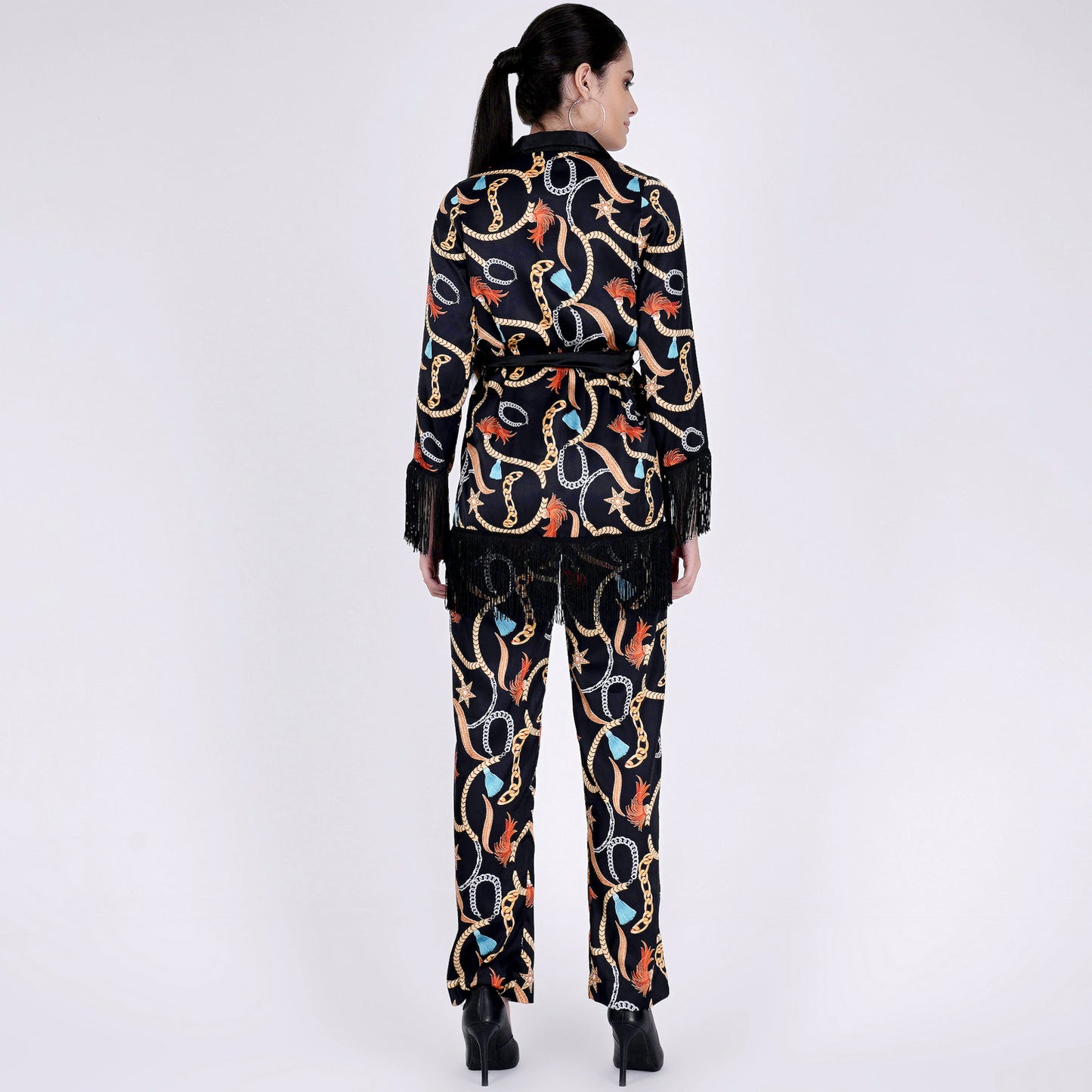 Black Chain Print Shirt and Palazzo Pants Set