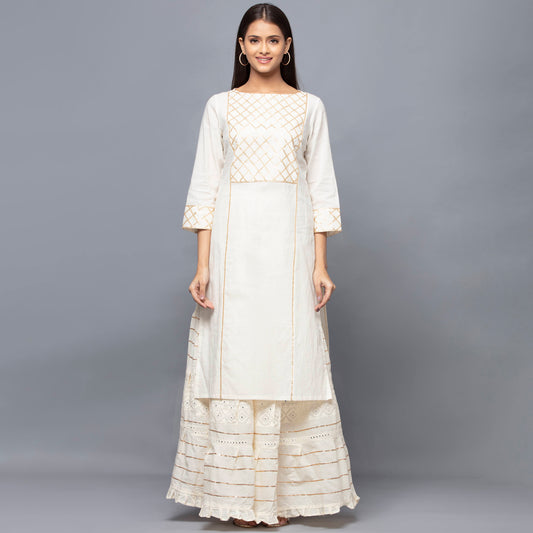 Ivory Mirror Work Sharara Suit Set