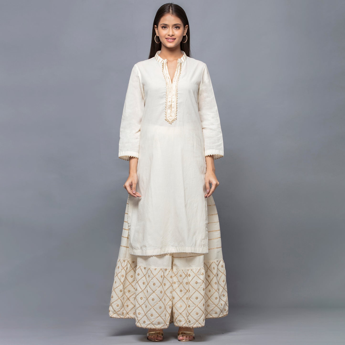 Ivory Sequinned Sharara Suit Set