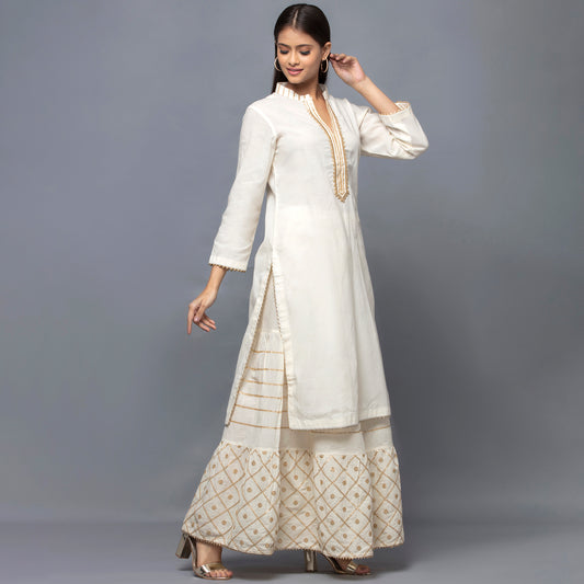 Ivory Sequinned Sharara Suit Set