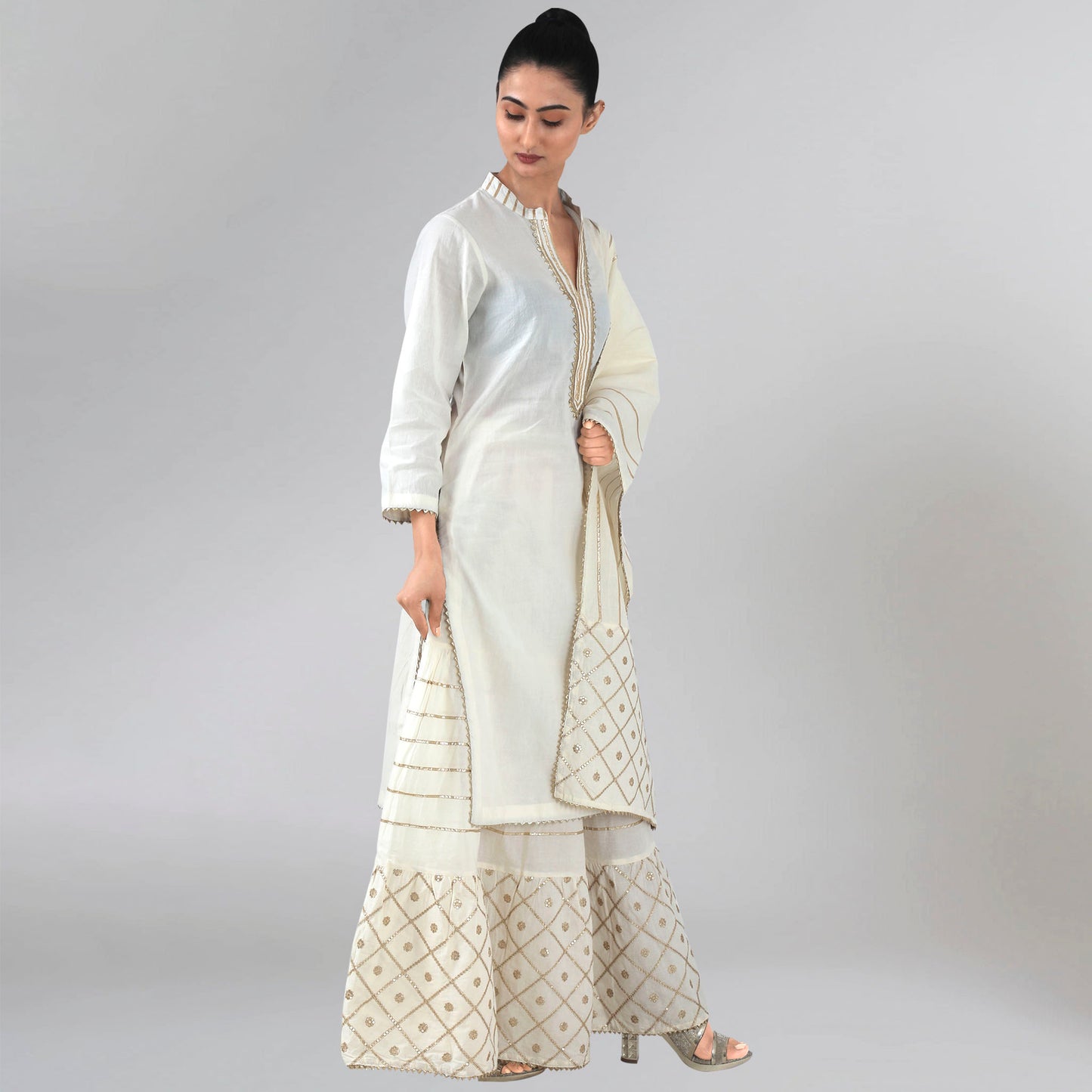 Ivory Sequinned Sharara Suit Set
