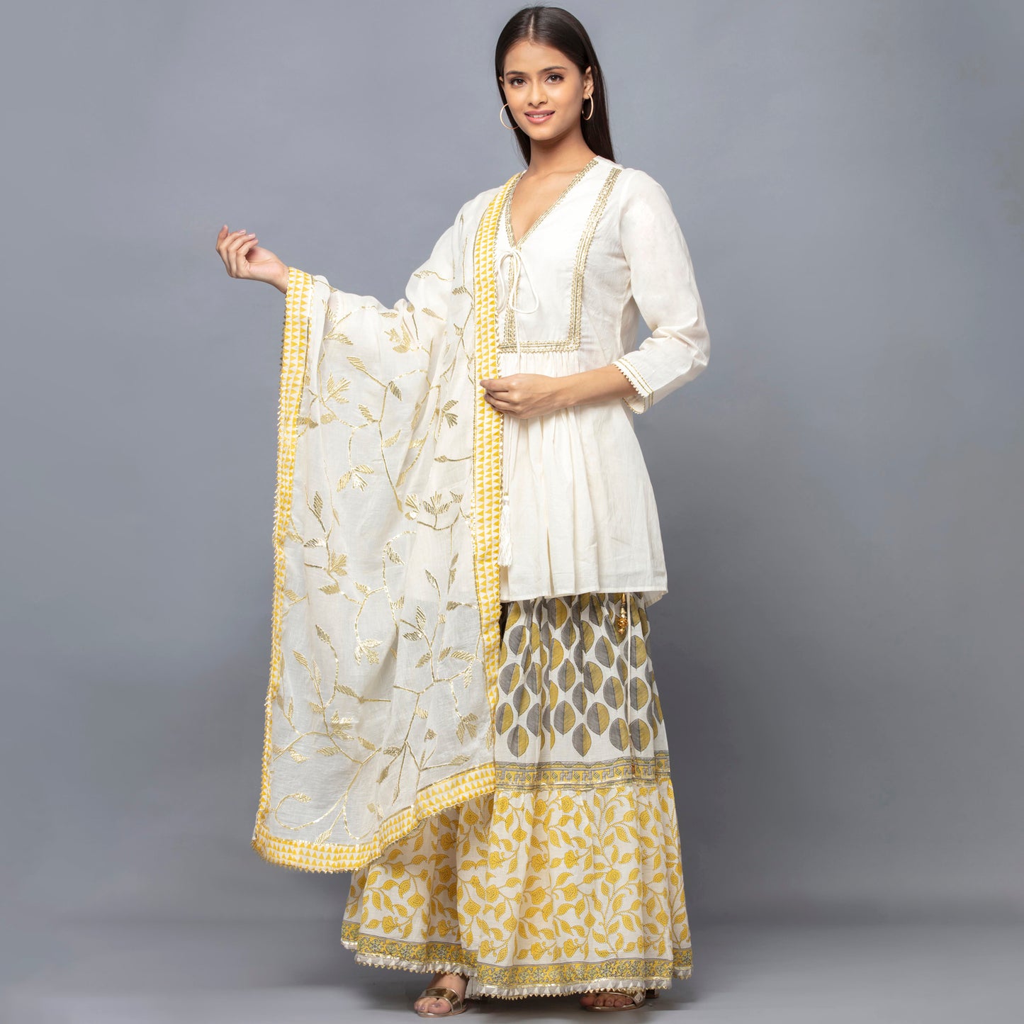 Ivory Printed Sharara Suit Set