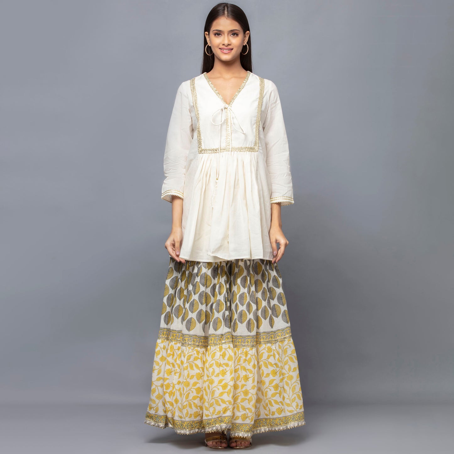 Ivory Printed Sharara Suit Set
