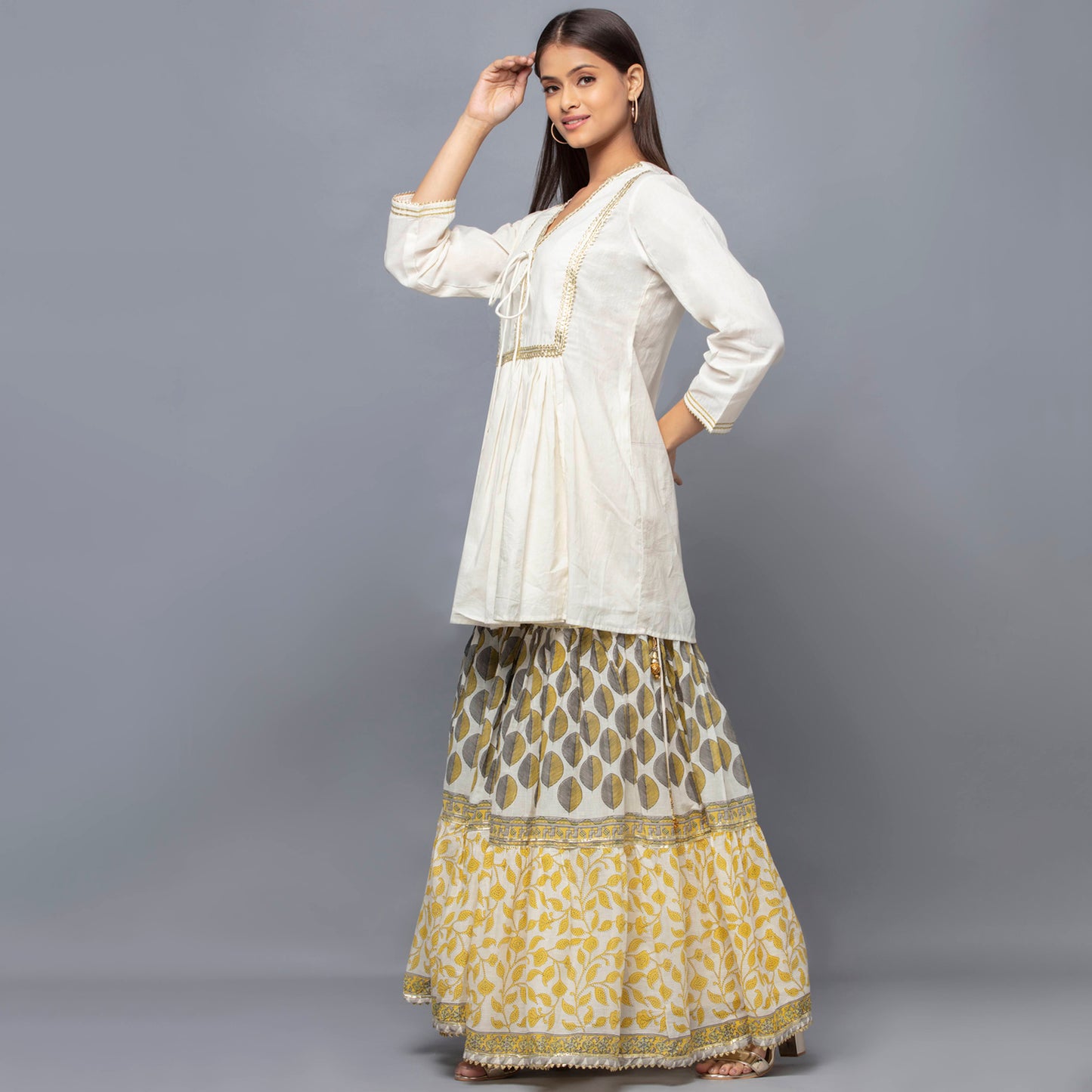 Ivory Printed Sharara Suit Set