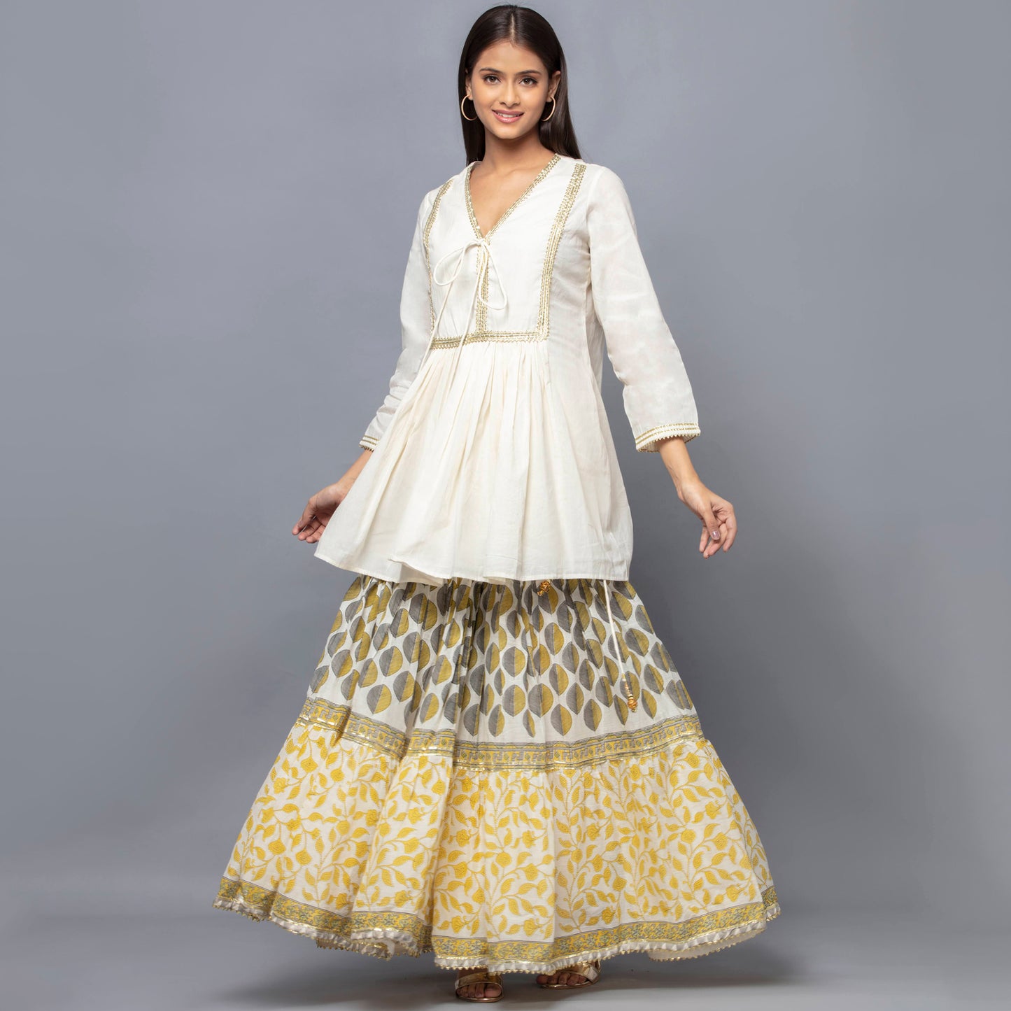 Ivory Printed Sharara Suit Set
