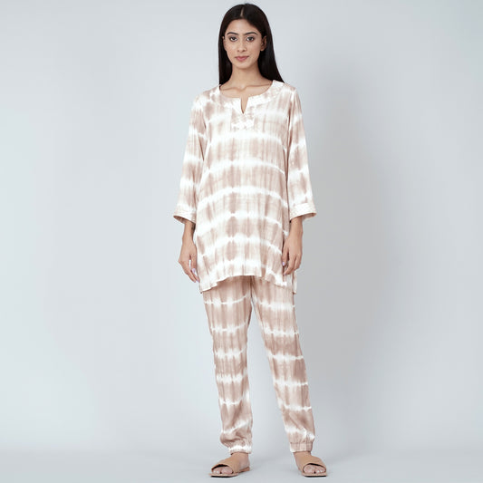 Beige and White Tie-Dye Lounge Set