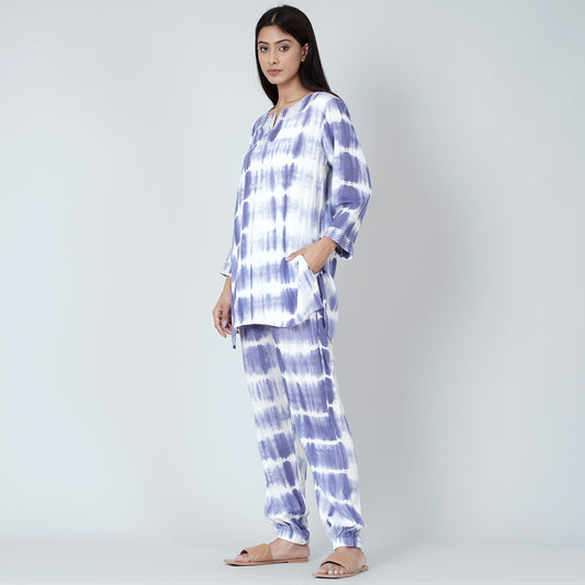 Blue and White Tie-Dye Lounge Set