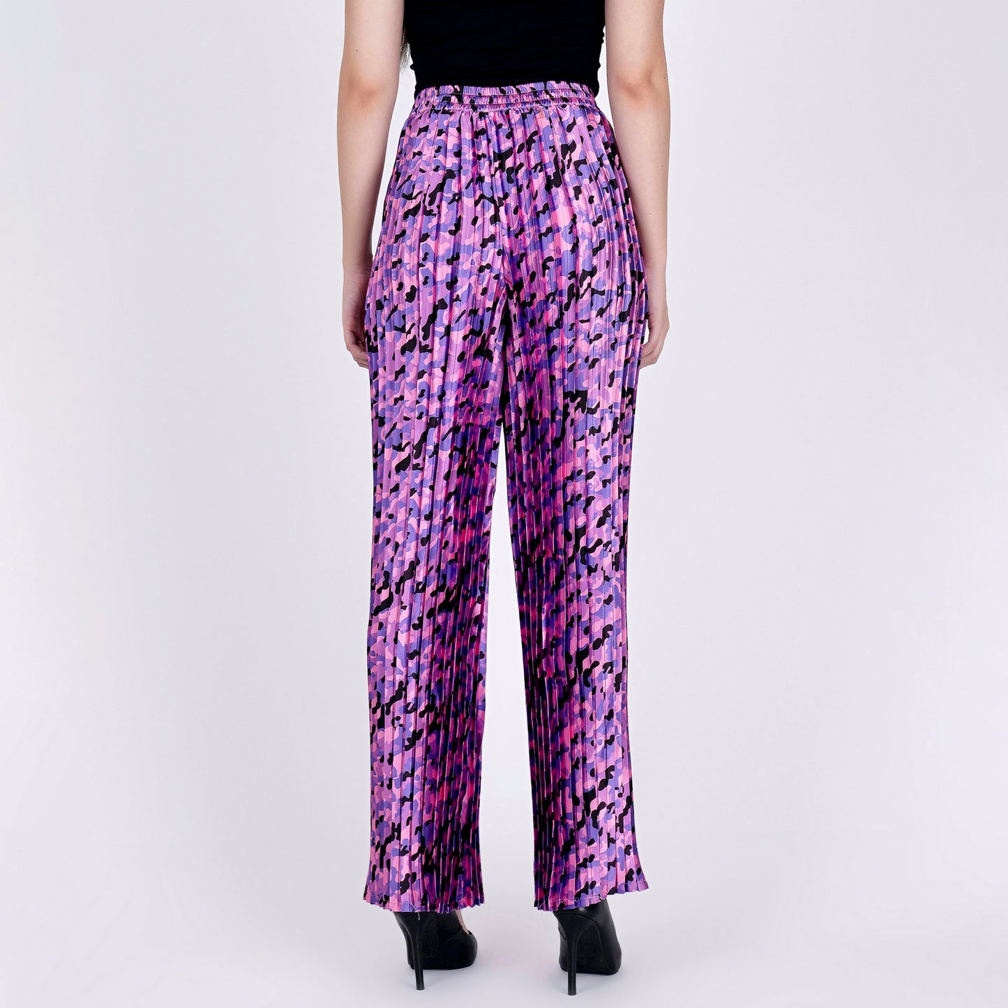 Pink Camouflage Print Top and Knife Pleated Palazzo Set