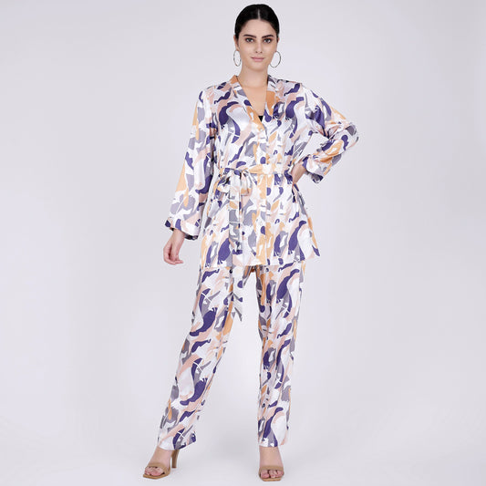 Tan Abstract Camouflage Printed Shirt and Pants Set