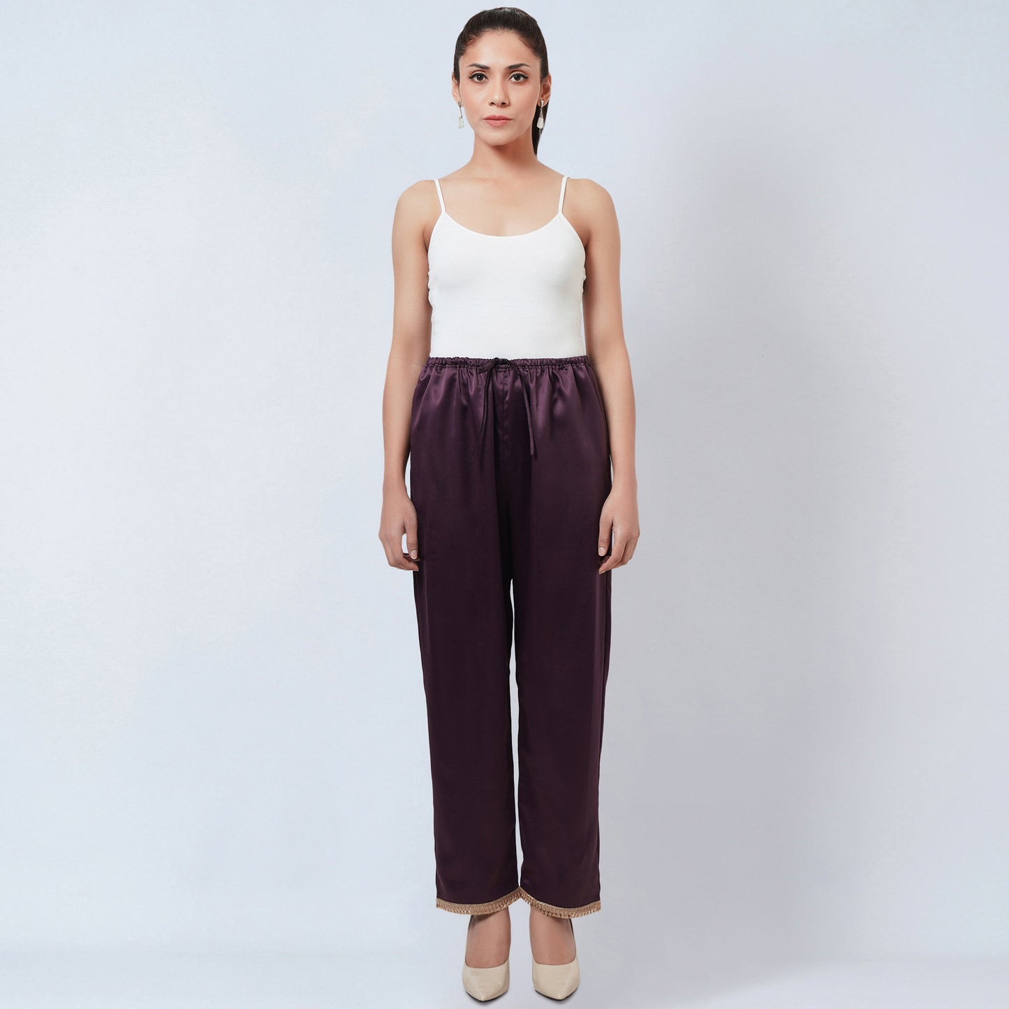 Purple Asymmetrical Pleated Kaftan and Straight Pants Set